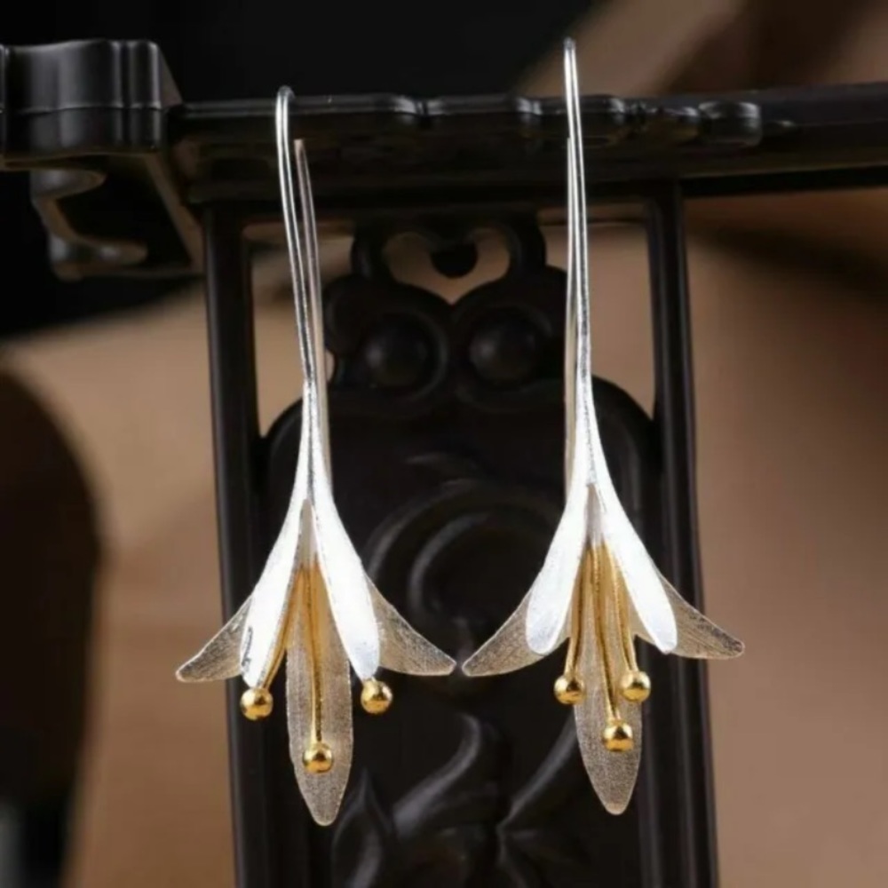 - Sterling Silver Handcrafted Flower Earrings 2”